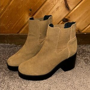 Sixty Seven suede platform chunky heel slip on tan boots